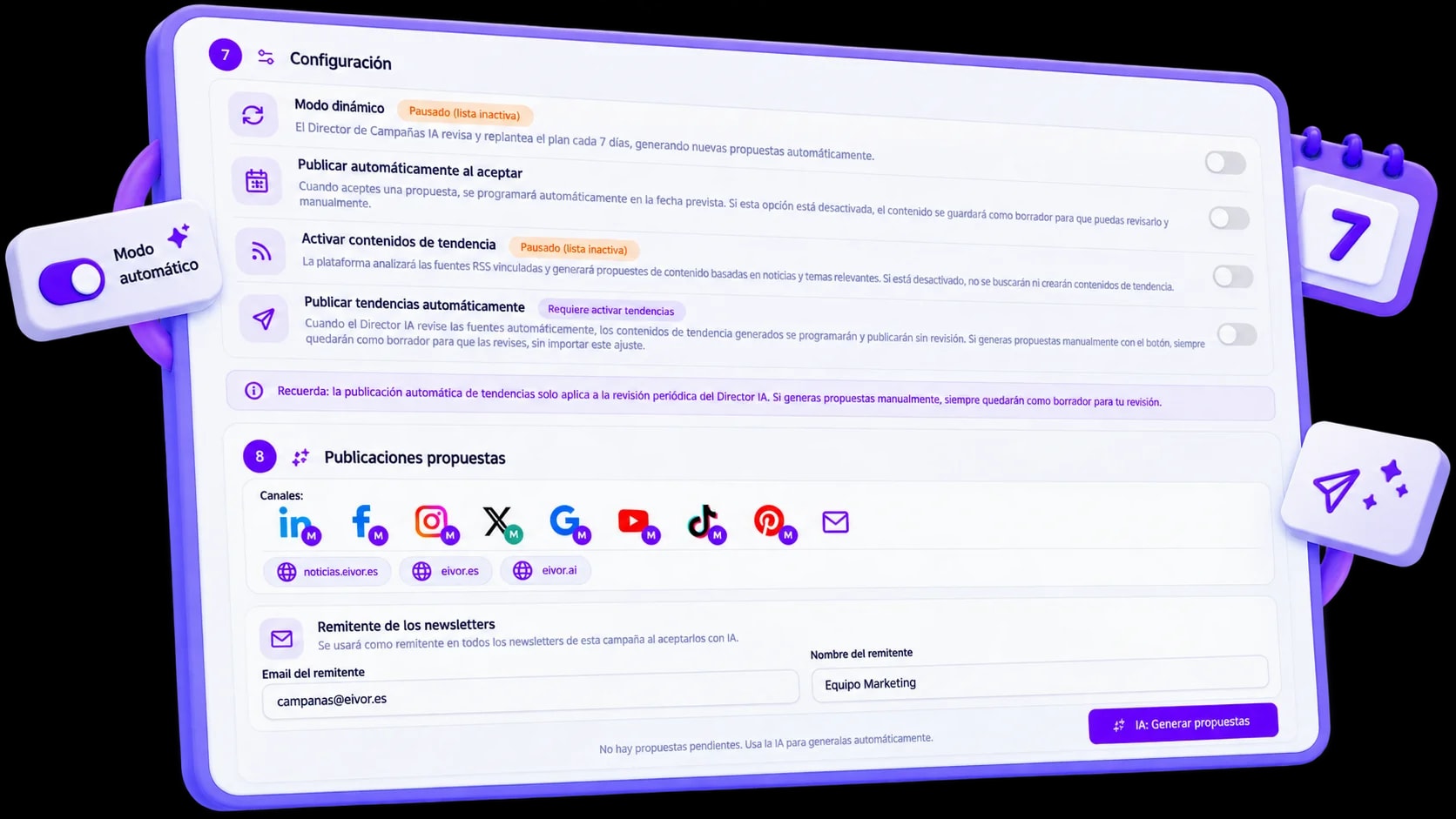 Configuración del modo dinámico del Director de Campañas IA en MKG Suite