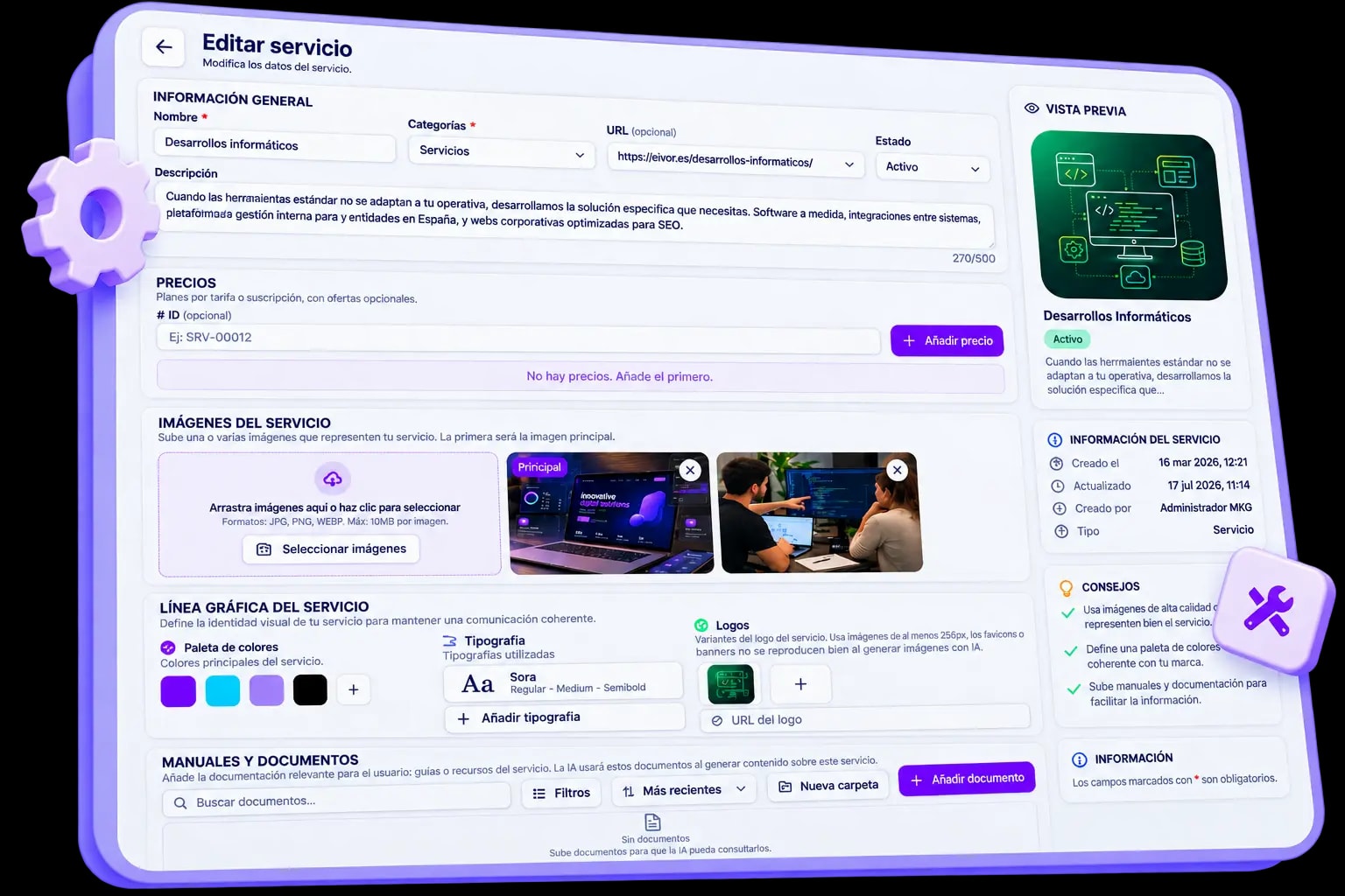 Ficha de servicio del catálogo de MKG Suite