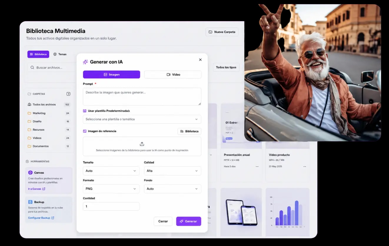 Generador de contenido con IA de MKG Suite creando el copy y la imagen de una publicación
