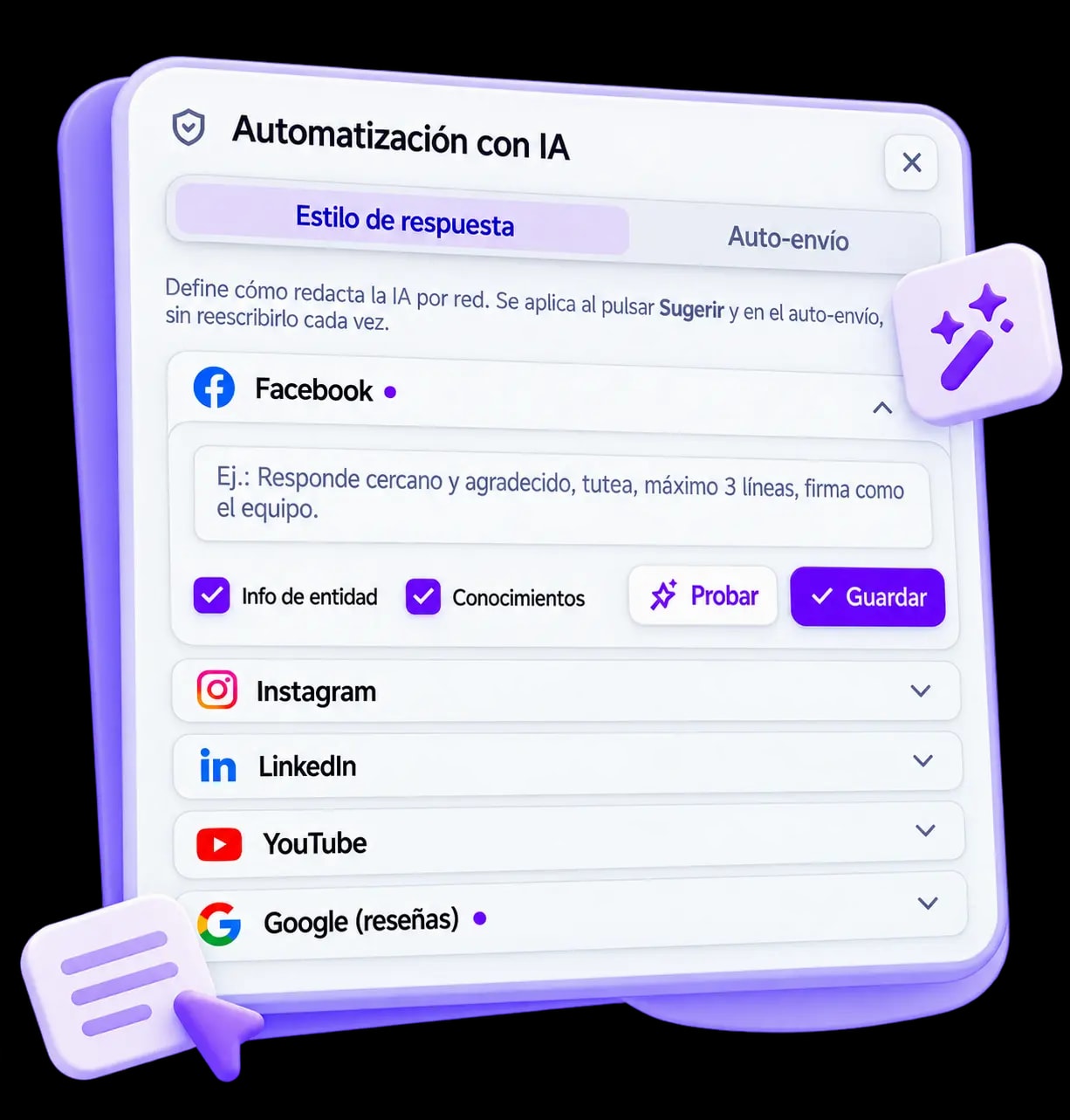 Configuración de estilo de respuesta por red social en el Inbox de MKG Suite