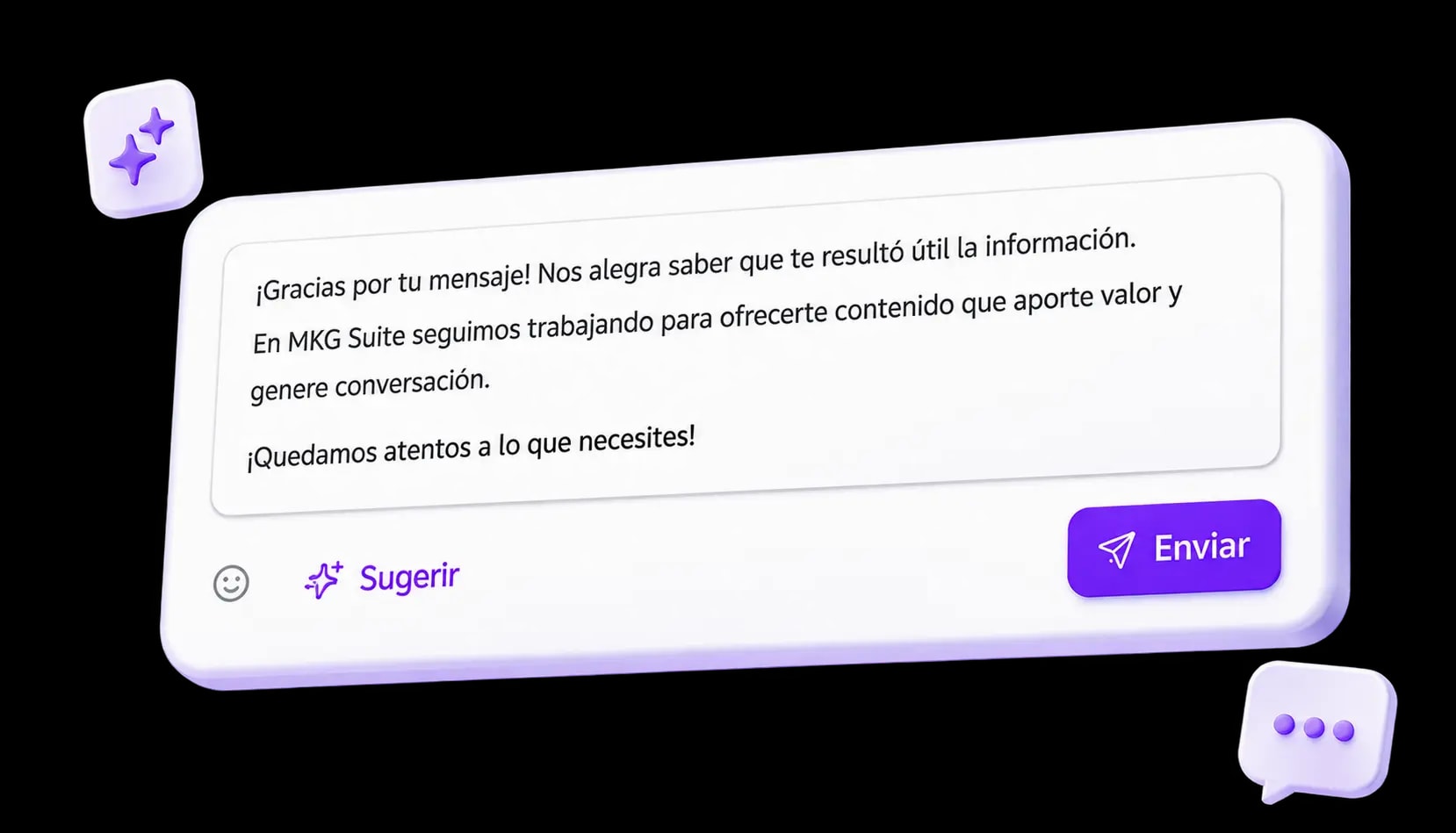 Botón Sugerir generando una respuesta con IA en una conversación del Inbox de MKG Suite