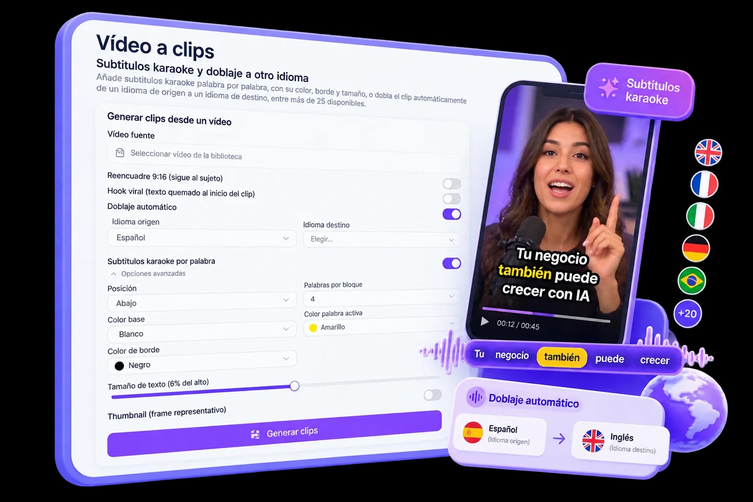 Subtítulos karaoke y doblaje automático de Vídeo a clips en MKG Suite