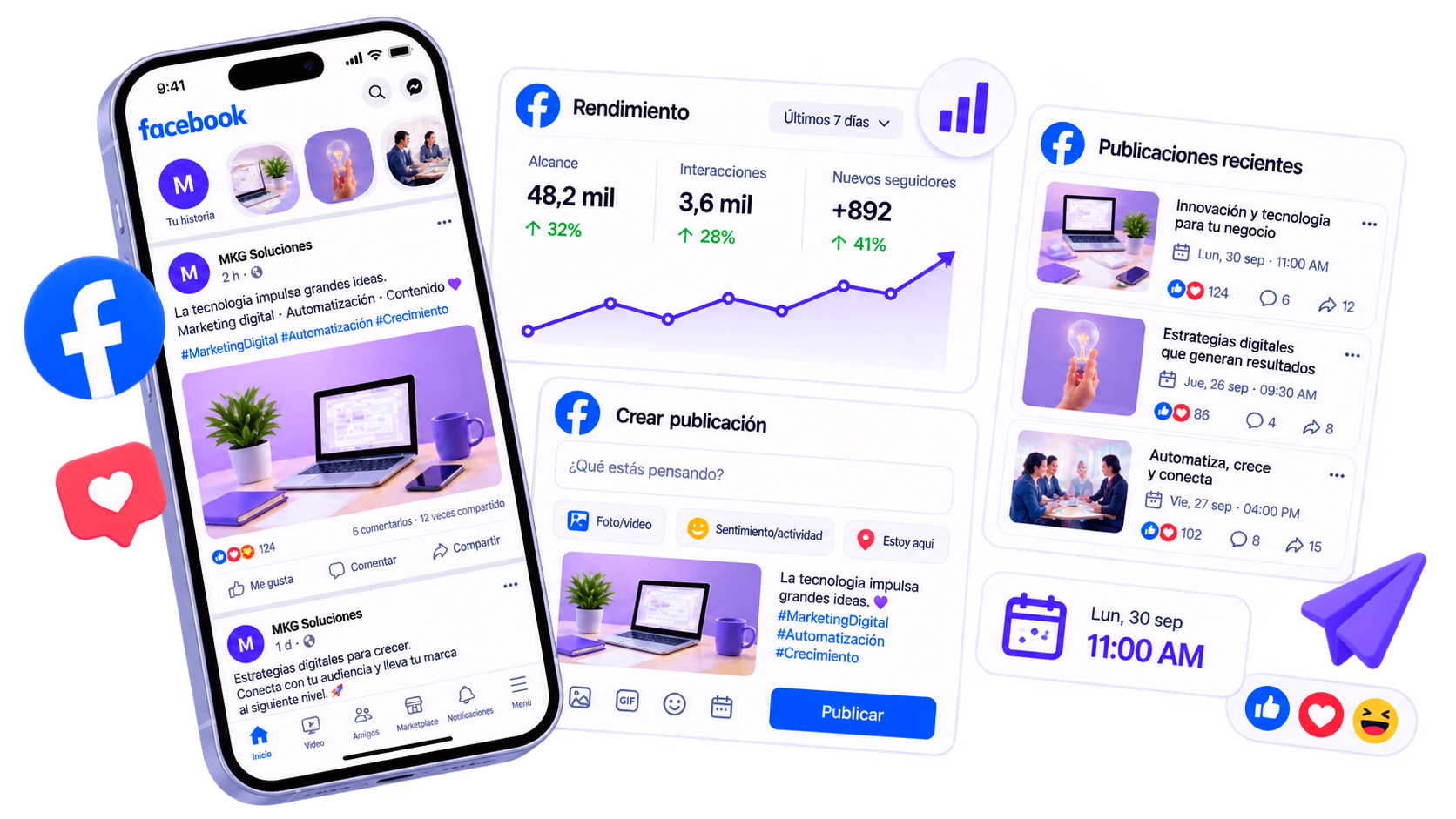 Publicación de Facebook programada desde MKG Suite con IA
