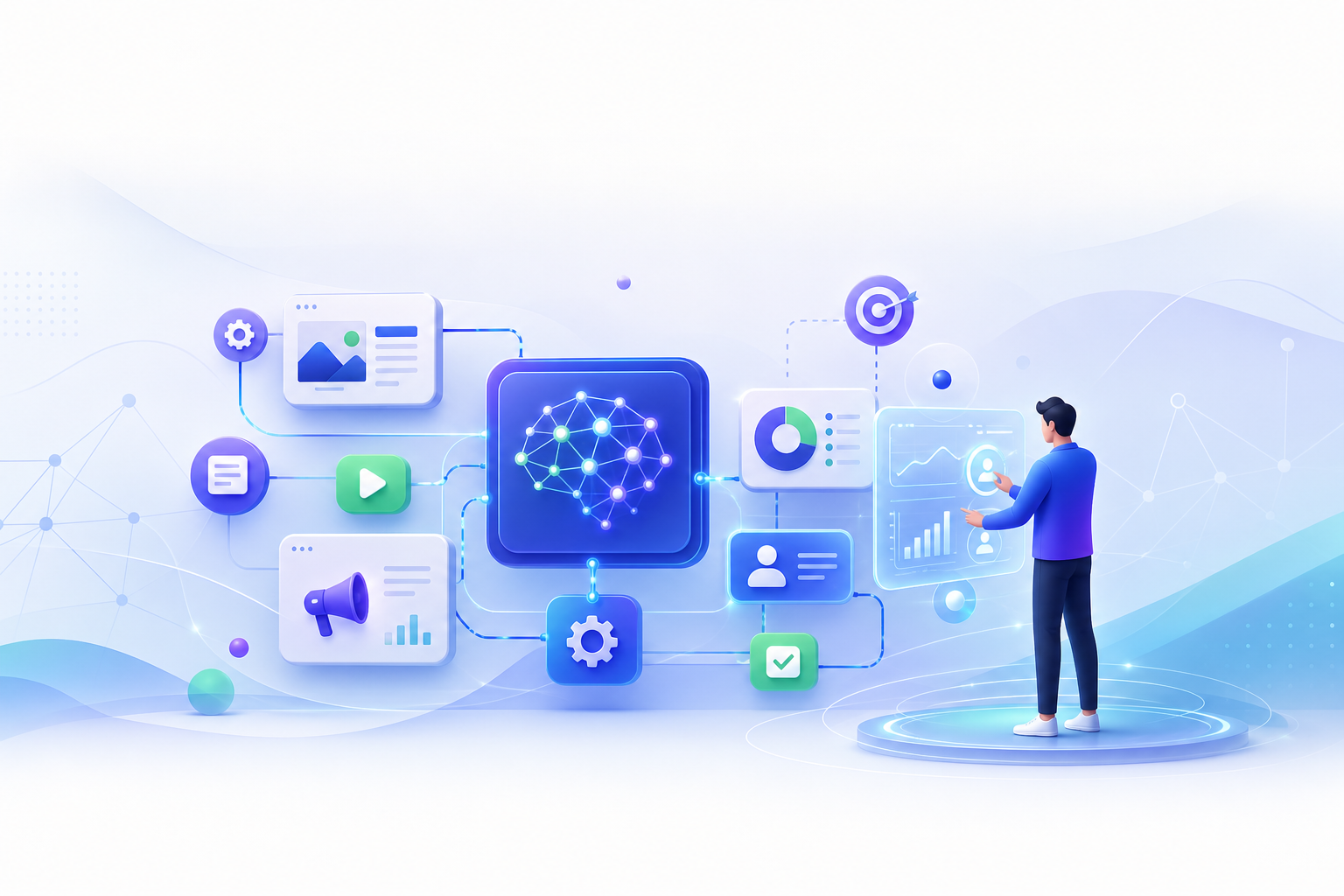 Comparativa visual de herramientas de marketing digital con IA para 2026, mostrando automatización, análisis de datos y…