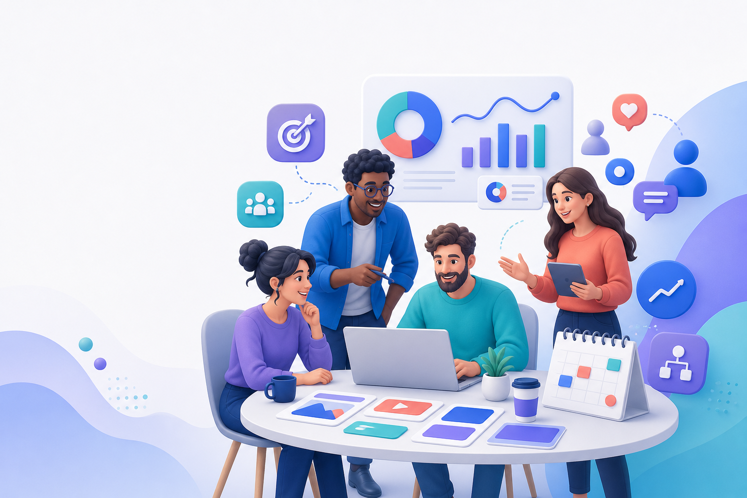 Persona analizando métricas de redes sociales en un ordenador portátil con gráficos y datos de engagement